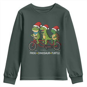 Subtle FDT Christmas Youth Sweatshirt Frog Dinosaur Turtle Political Satire TS10 Dark Forest Green Print Your Wear