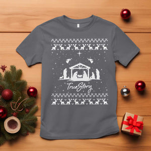 Nativity Scene Christmas T Shirt Christian True Story Jesus Birth Ugly Xmas TS10 Charcoal Print Your Wear
