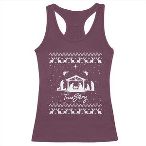 Nativity Scene Christmas Racerback Tank Top Christian True Story Jesus Birth Ugly Xmas TS10 Maroon Print Your Wear