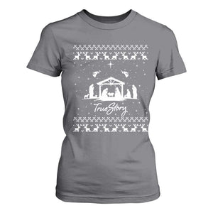 Nativity Scene Christmas T Shirt For Women Christian True Story Jesus Birth Ugly Xmas TS10 Charcoal Print Your Wear