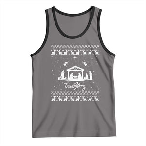 Nativity Scene Christmas Tank Top Christian True Story Jesus Birth Ugly Xmas TS10 Deep Heather Black Print Your Wear