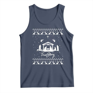 Nativity Scene Christmas Tank Top Christian True Story Jesus Birth Ugly Xmas TS10 Navy Print Your Wear