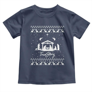 Nativity Scene Christmas Toddler T Shirt Christian True Story Jesus Birth Ugly Xmas TS10 Navy Print Your Wear