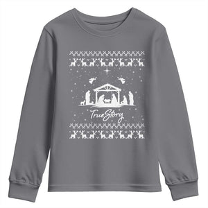 Nativity Scene Christmas Youth Sweatshirt Christian True Story Jesus Birth Ugly Xmas TS10 Charcoal Print Your Wear