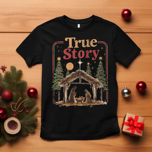 Vintage Nativity Scene T Shirt Christian Christmas True Story Jesus Birth TS10 Black Print Your Wear