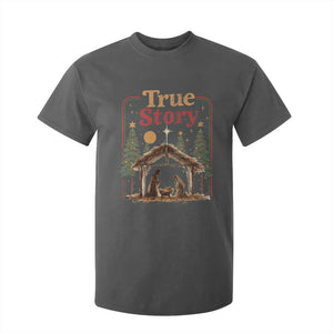 Vintage Nativity Scene T Shirt For Kid Christian Christmas True Story Jesus Birth TS10 Dark Heather Print Your Wear