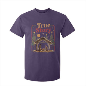 Vintage Nativity Scene T Shirt For Kid Christian Christmas True Story Jesus Birth TS10 Purple Print Your Wear