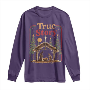 Vintage Nativity Scene Long Sleeve Shirt Christian Christmas True Story Jesus Birth TS10 Purple Print Your Wear