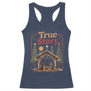 Vintage Nativity Scene Racerback Tank Top Christian Christmas True Story Jesus Birth TS10 Navy Print Your Wear
