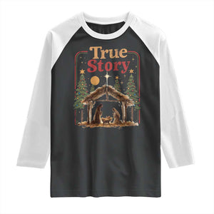 Vintage Nativity Scene Raglan Shirt Christian Christmas True Story Jesus Birth TS10 Black White Print Your Wear