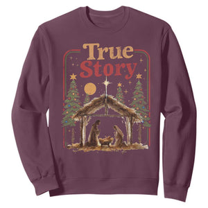 Vintage Nativity Scene Sweatshirt Christian Christmas True Story Jesus Birth TS10 Maroon Print Your Wear