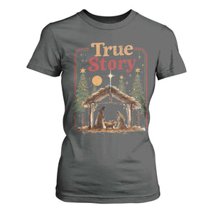 Vintage Nativity Scene T Shirt For Women Christian Christmas True Story Jesus Birth TS10 Dark Heather Print Your Wear