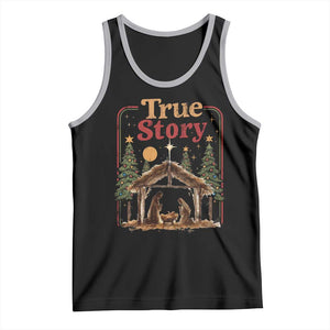 Vintage Nativity Scene Tank Top Christian Christmas True Story Jesus Birth TS10 Black Athletic Heather Print Your Wear