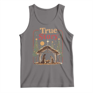 Vintage Nativity Scene Tank Top Christian Christmas True Story Jesus Birth TS10 Deep Heather Print Your Wear