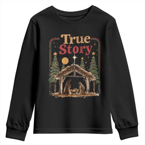 Vintage Nativity Scene Youth Sweatshirt Christian Christmas True Story Jesus Birth TS10 Black Print Your Wear