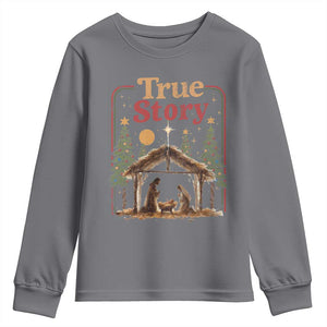Vintage Nativity Scene Youth Sweatshirt Christian Christmas True Story Jesus Birth TS10 Charcoal Print Your Wear