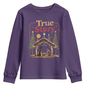 Vintage Nativity Scene Youth Sweatshirt Christian Christmas True Story Jesus Birth TS10 Purple Print Your Wear