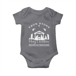True Story Merry Christmas Baby Onesie Christian Xmas True Story Jesus Birth TS10 Charcoal Print Your Wear