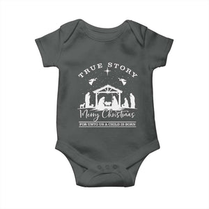 True Story Merry Christmas Baby Onesie Christian Xmas True Story Jesus Birth TS10 Dark Heather Print Your Wear