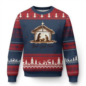Nativity Scene Ugly Christmas Sweater Christian Xmas Jesus Best Gift Ever TS10 Navy Red Print Your Wear