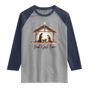Nativity Scene Raglan Shirt Christian Christmas Jesus Best Gift Ever TS10 Sport Gray Navy Print Your Wear