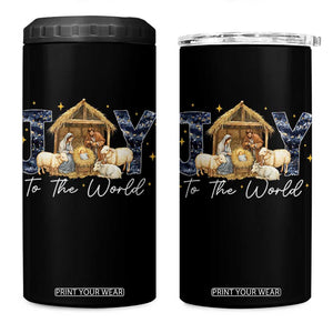 Nativity Scene 4 in 1 Can Cooler Tumbler Christian Christmas Jesus Joy To The World TS10 One Size: 16 oz Black Print Your Wear