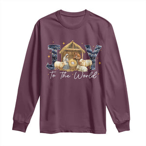 Nativity Scene Long Sleeve Shirt Christian Christmas Jesus Joy To The World TS10 Maroon Print Your Wear