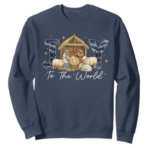 Nativity Scene Sweatshirt Christian Christmas Jesus Joy To The World TS10 Navy Print Your Wear