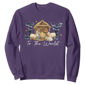 Nativity Scene Sweatshirt Christian Christmas Jesus Joy To The World TS10 Purple Print Your Wear