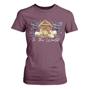 Nativity Scene T Shirt For Women Christian Christmas Jesus Joy To The World TS10 Maroon Print Your Wear