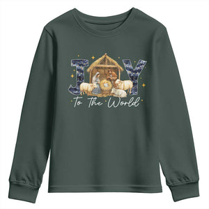 Nativity Scene Youth Sweatshirt Christian Christmas Jesus Joy To The World TS10 Dark Forest Green Print Your Wear