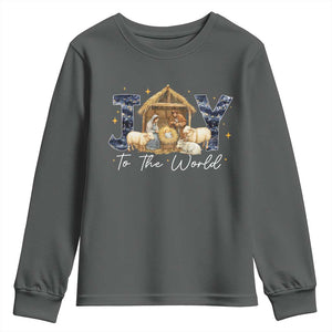 Nativity Scene Youth Sweatshirt Christian Christmas Jesus Joy To The World TS10 Dark Heather Print Your Wear