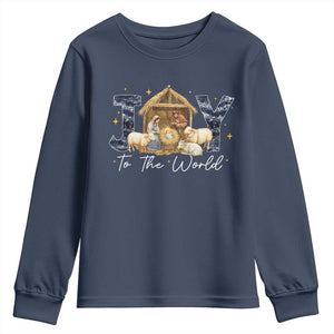 Nativity Scene Youth Sweatshirt Christian Christmas Jesus Joy To The World TS10 Navy Print Your Wear