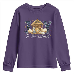 Nativity Scene Youth Sweatshirt Christian Christmas Jesus Joy To The World TS10 Purple Print Your Wear