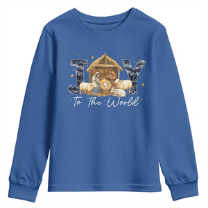 Nativity Scene Youth Sweatshirt Christian Christmas Jesus Joy To The World TS10 Royal Blue Print Your Wear
