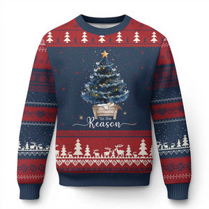 Nativity Scene Ugly Christmas Sweater Jesus Reason Tis The Season Christian Xmas Tree TS10 Navy Red Print Your Wear