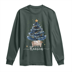 Nativity Scene Long Sleeve Shirt Jesus Reason Tis The Season Christian Christmas Tree TS10 Dark Forest Green Print Your Wear