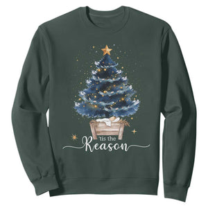 Nativity Scene Sweatshirt Jesus Reason Tis The Season Christian Christmas Tree TS10 Dark Forest Green Print Your Wear
