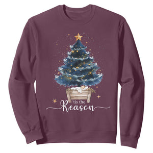 Nativity Scene Sweatshirt Jesus Reason Tis The Season Christian Christmas Tree TS10 Maroon Print Your Wear