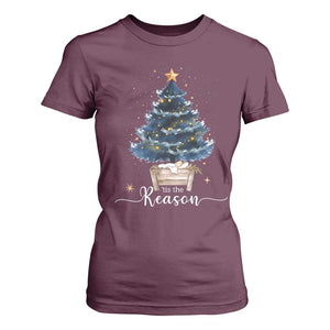 Nativity Scene T Shirt For Women Jesus Reason Tis The Season Christian Christmas Tree TS10 Maroon Print Your Wear