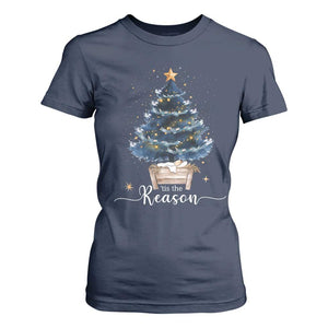 Nativity Scene T Shirt For Women Jesus Reason Tis The Season Christian Christmas Tree TS10 Navy Print Your Wear
