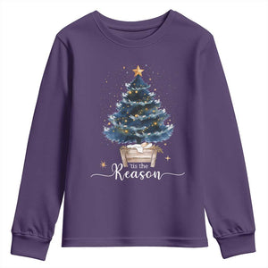 Nativity Scene Youth Sweatshirt Jesus Reason Tis The Season Christian Christmas Tree TS10 Purple Print Your Wear