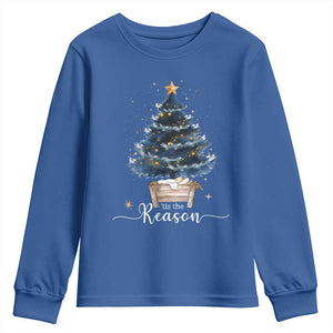 Nativity Scene Youth Sweatshirt Jesus Reason Tis The Season Christian Christmas Tree TS10 Royal Blue Print Your Wear