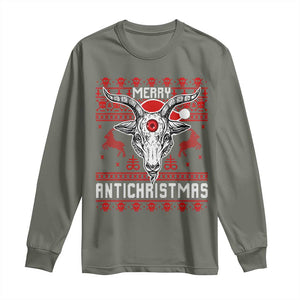 Satan Claus Merry Antichristmas Long Sleeve Shirt Pentagram Ugly Christmas Sweater Evil Pajama TS10 Military Green Print Your Wear