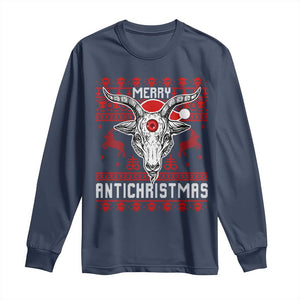 Satan Claus Merry Antichristmas Long Sleeve Shirt Pentagram Ugly Christmas Sweater Evil Pajama TS10 Navy Print Your Wear