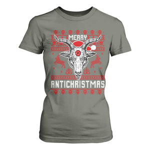 Satan Claus Merry Antichristmas T Shirt For Women Pentagram Ugly Christmas Sweater Evil Pajama TS10 Military Green Print Your Wear