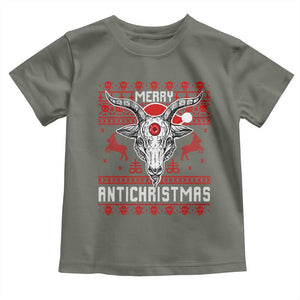 Satan Claus Merry Antichristmas Toddler T Shirt Pentagram Ugly Christmas Sweater Evil Pajama TS10 Military Green Print Your Wear