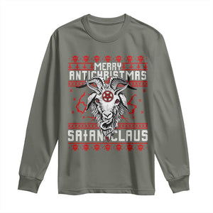 Satan Claus Merry Antichristmas Long Sleeve Shirt Goth Ugly Christmas Sweater Pentagram Evil Pajama TS10 Military Green Print Your Wear
