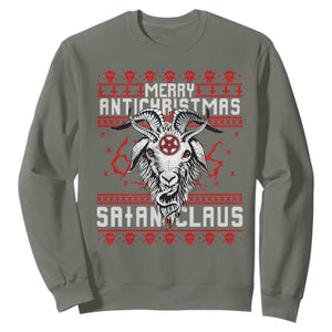 Satan Claus Merry Antichristmas Sweatshirt Goth Ugly Christmas Sweater Pentagram Evil Pajama TS10 Military Green Print Your Wear