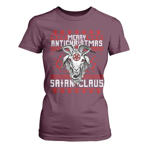 Satan Claus Merry Antichristmas T Shirt For Women Goth Ugly Christmas Sweater Pentagram Evil Pajama TS10 Maroon Print Your Wear